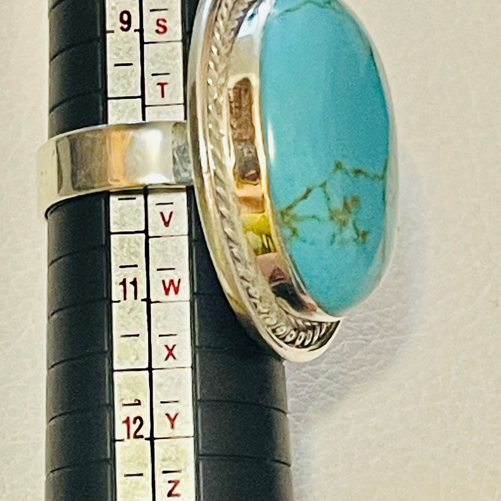 Southwest Sterling Silver Big Turquoise Ring Sz 10 20 G - Picture 8 of 9
